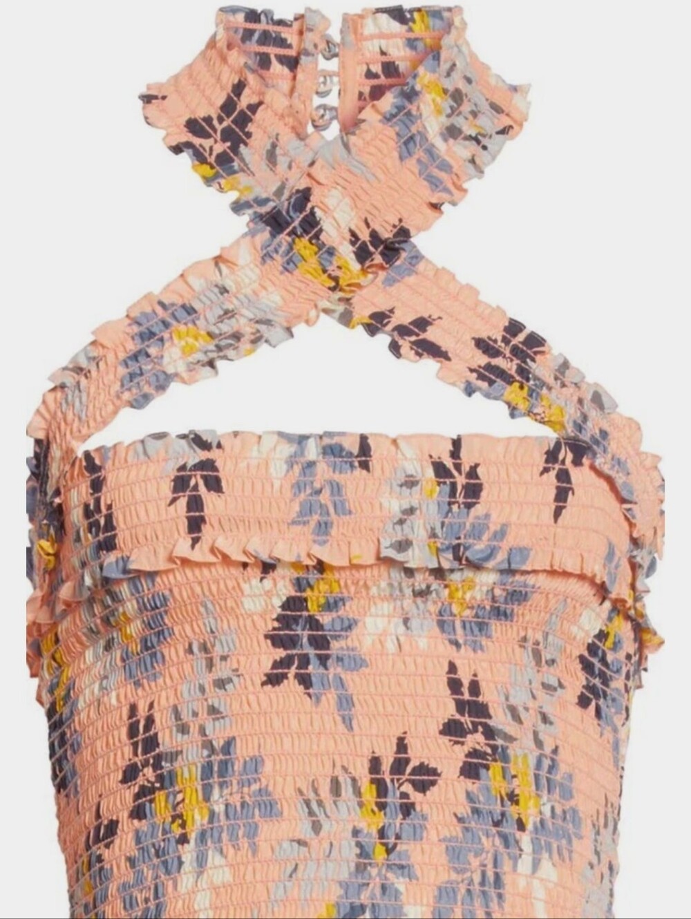 Cinq a Sept Pink Floral Smocked Crisscross Halter Top